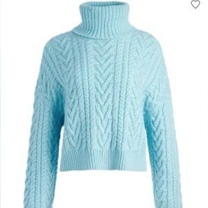 Alice + Olivia Nance Wide Sleeve Cable Knit Turtleneck in Julep, Size S